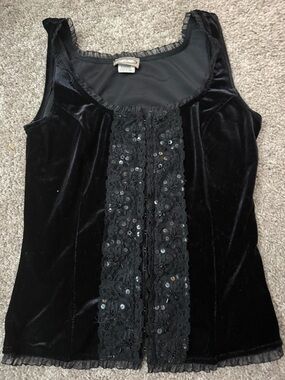 rave Black Velvet Camisole with Sequin Lace Panel